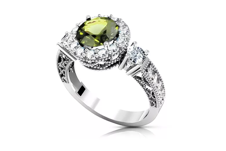 Ring Vintage Yellow Peridot Sterling silver 925 vrc003s